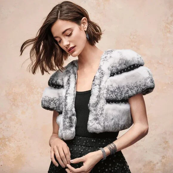 Belle Fare Toronto Leather Trim Rabbit Fur Bolero - XS - Picture 8 of 9